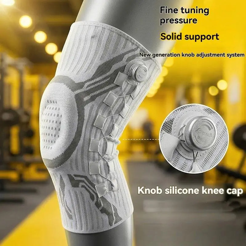 Right Leg Knob-Adjustable Sports Knee Brace with Spring Support Silicone Shock Absorption And Compression Knit for Knee Support
