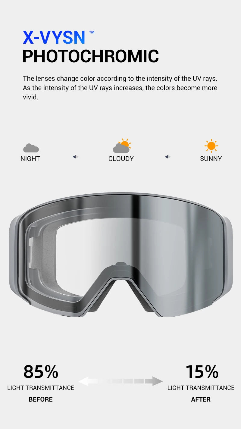 Kapvoe Photochromic Snow Goggles Ski Snowboard Anti-Fog Mask for Men Women Eyewear UV400 Protection Glasses Snowmobile Winter