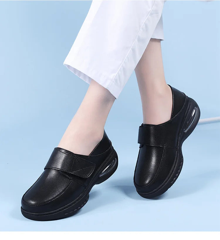 Platform White Shoes Women Casual Comfortable Light Nurse Work Shoes Fashion Slip on Non-slip Loafers Women Genuine Leather Shoe