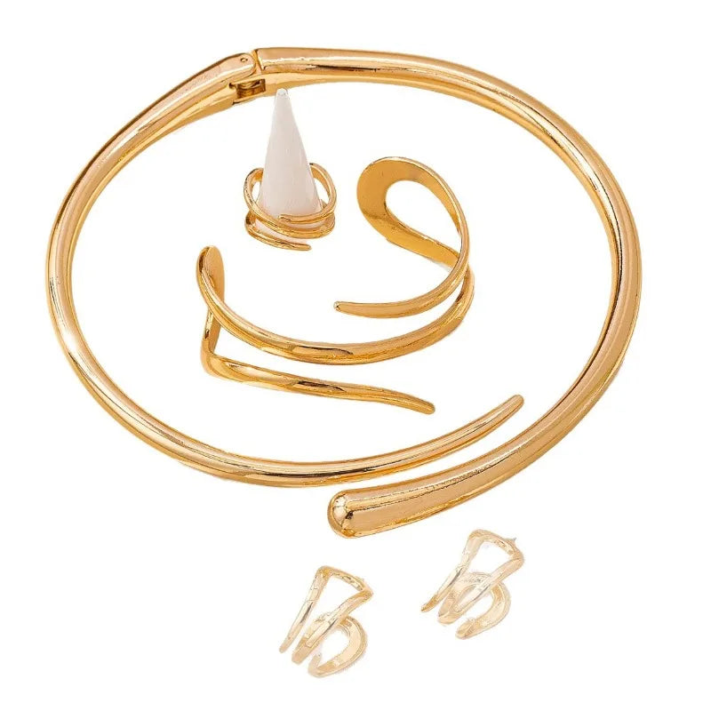2025 Fashion Jewelry Set - Versatile Elegant Open Collar + Irregular Ring + Earrings + Bracelet M410