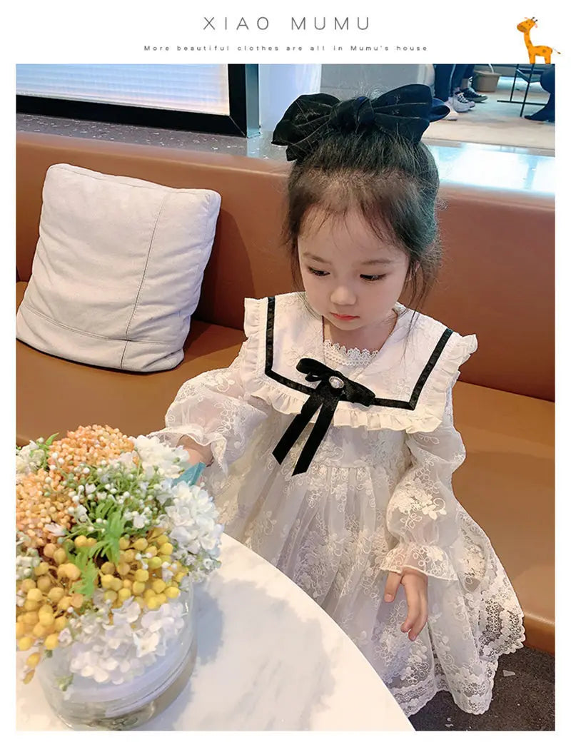 2024 Girls Lace Dress New Childrens Bow Princess Dress Girl Baby Dress Kids Sweet Designable Cute Dresses for Girls
