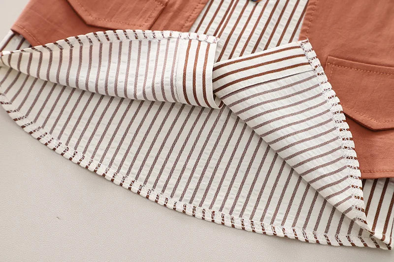 Toddler Summer 1st Birthday Boy Outfit 2024 Korean Style Striped Turn-down Collar Short Sleeve Shirts + Shorts Boys Clothes Sets