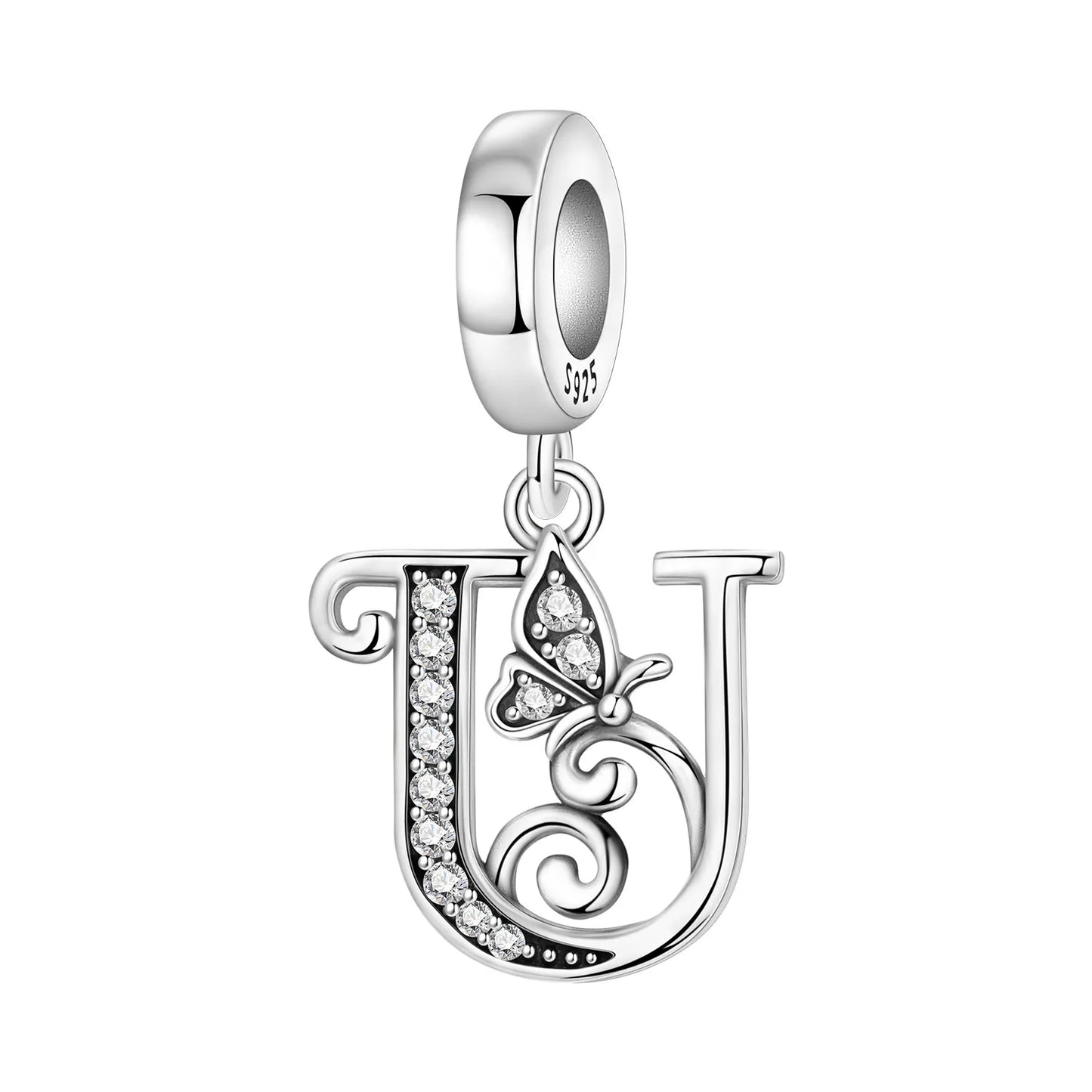 2026 New 925 Sterling Silver Zircon Scroll Grass Pattern 26 Letter Bead Charms for Women Fit DIY Bracelet Necklace Jewelry Gift