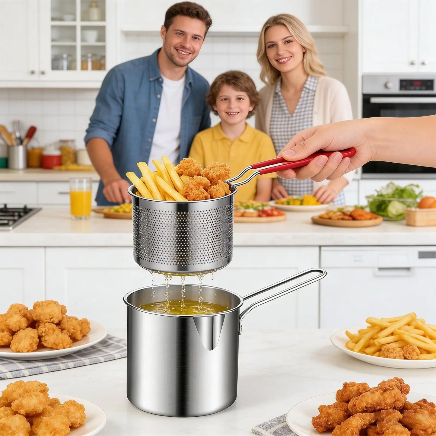 Stainless Steel Deep Fry Pot Space-Saving Fryer Multi-Use Cooking Pan For Chicken Wings French Fries, Home Kitchen Restaurant RV