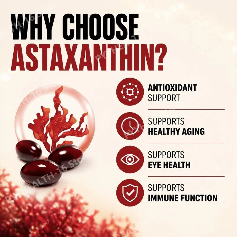 Astaxanthin Softgels 12 Mg From Microalgae Triple Strength, Antioxidant Support for Skin Aging, Eye Health, 120 Softgels