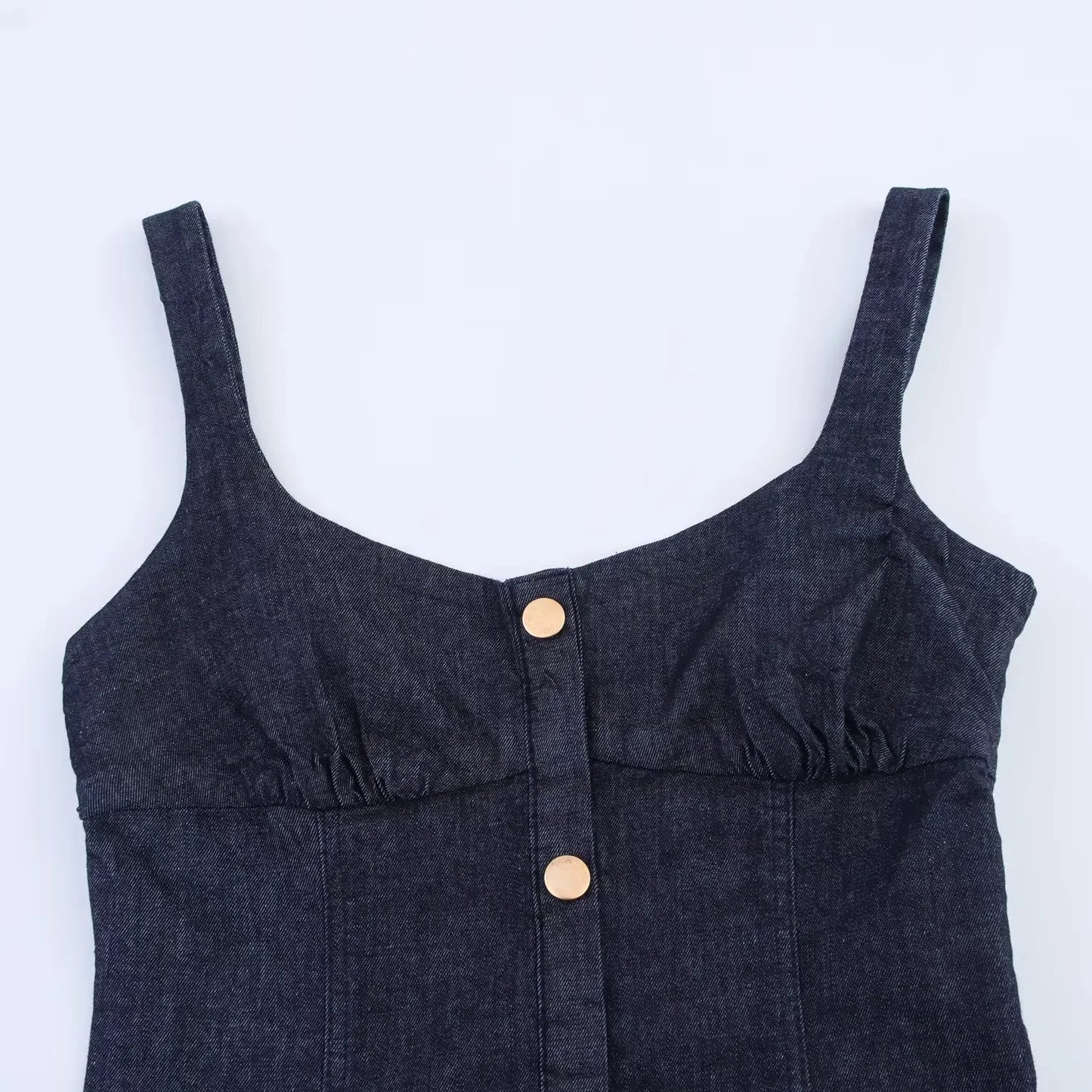 KONDALA Elegant Denim Suspender Dress Women's Single Breasted Hip Wrap Slim Dress 2025 Spring Summer Casual Versatile Lady Dress