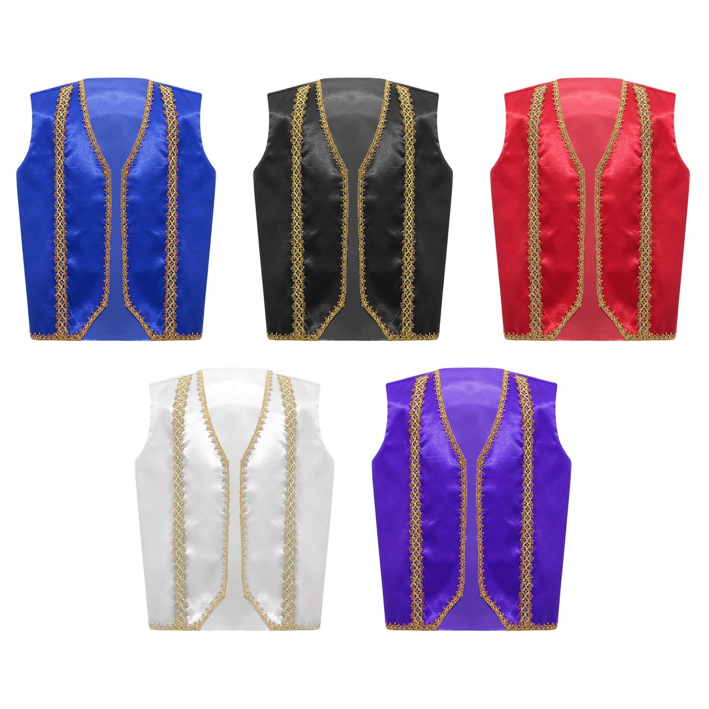 Kids Girls Boys Medieval Steampunk Costume Arabian Prince Sleeveless Golden Trim Waistcoat Vest Halloween Cosplay Fancy Dress Up