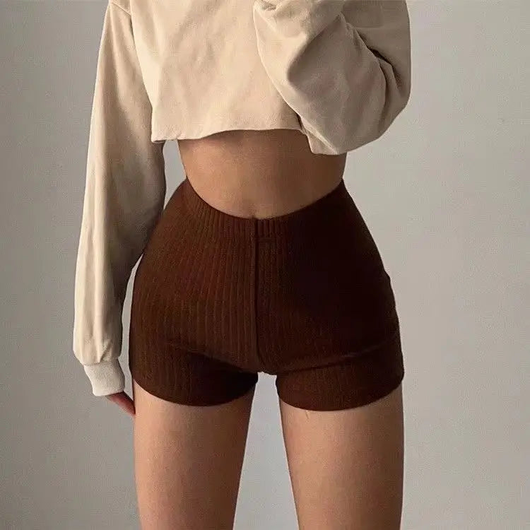 Women High Waist Knit Shorts Super Stretchy Slim Fit Peach Butt Lifting Vintage Retro Sexy Anti-exposure Safety Pants Sexy Girl