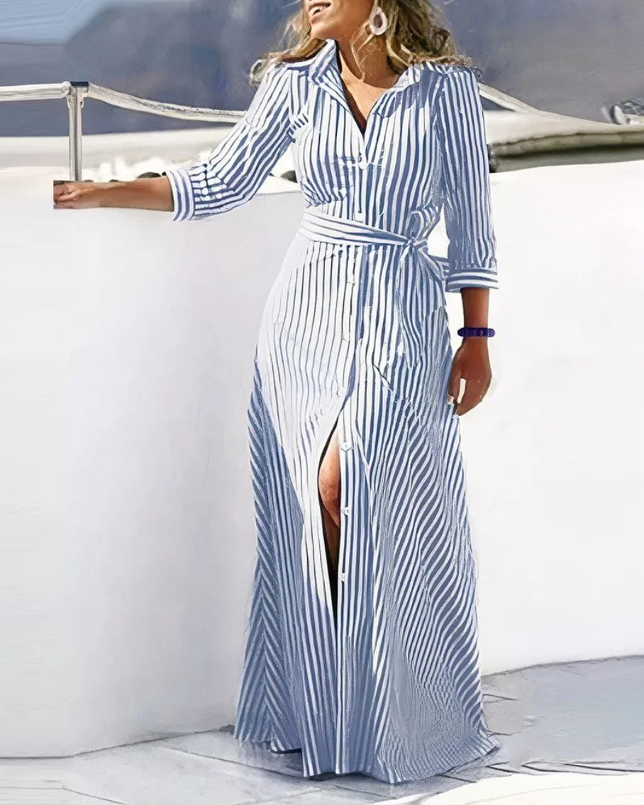 Women Casual Shirt Dress V-Neck Irregular Print Slit Midi Dress Summer Fashion Elegant Beach Vacation Female Clothing