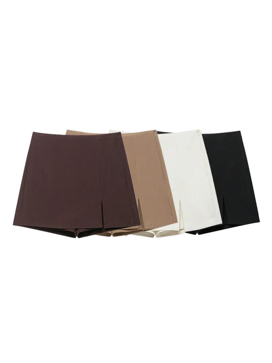 Women's High Waist Skort with Front Slit And Side Zipper Fashion Solid Shorts Skirt Female High Waist Skort Mujer