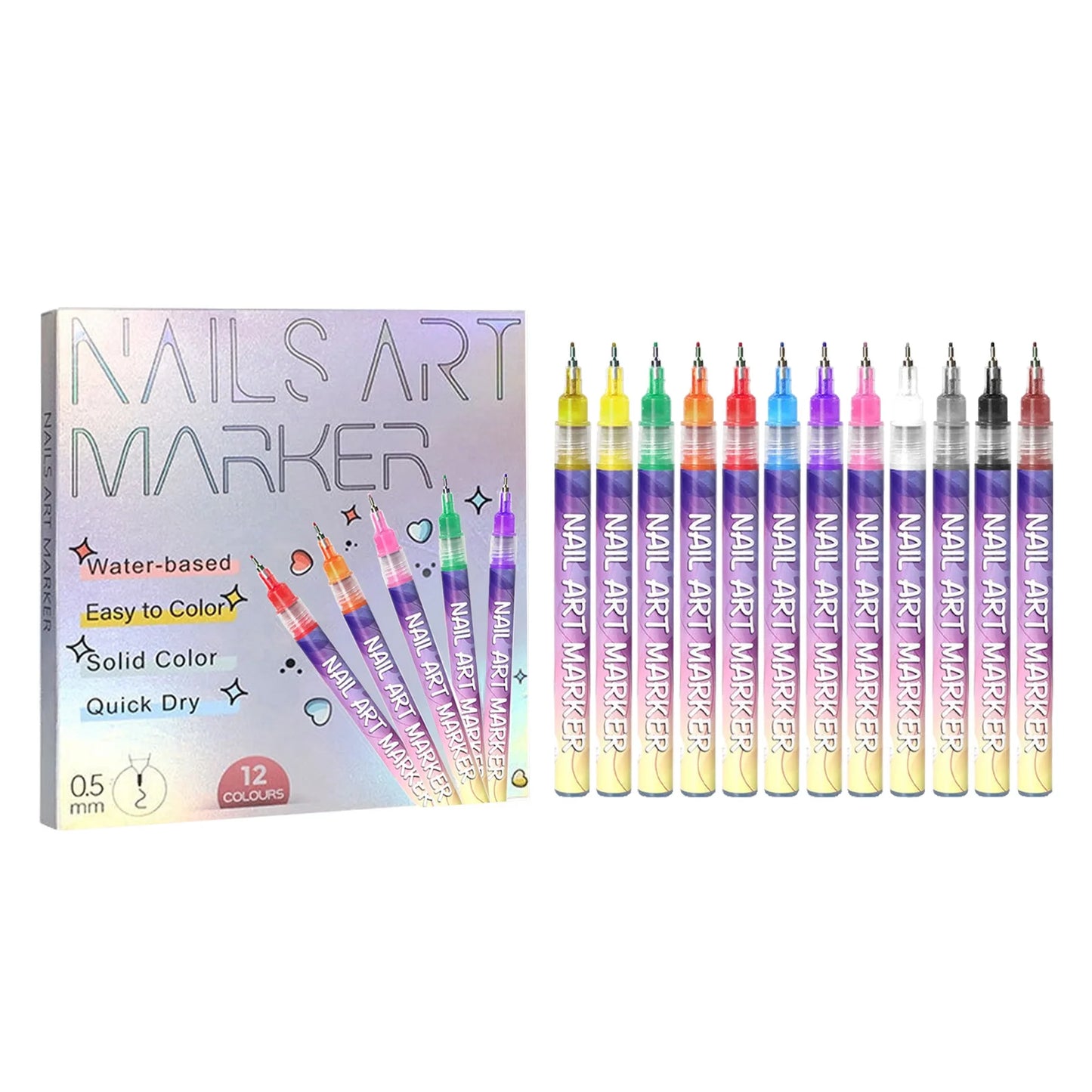 12 color nail pen for gel nail christmas gift set, 3D nail polish pen, quick dry stipple DIY nail art tools