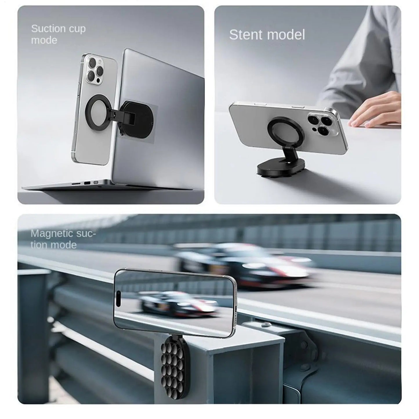Magnetic Smartphone Desktop Stand With Suction Cup for iPhone Mini Pocket Stand for Glass Windows Laptop 360 Degree Adjustable