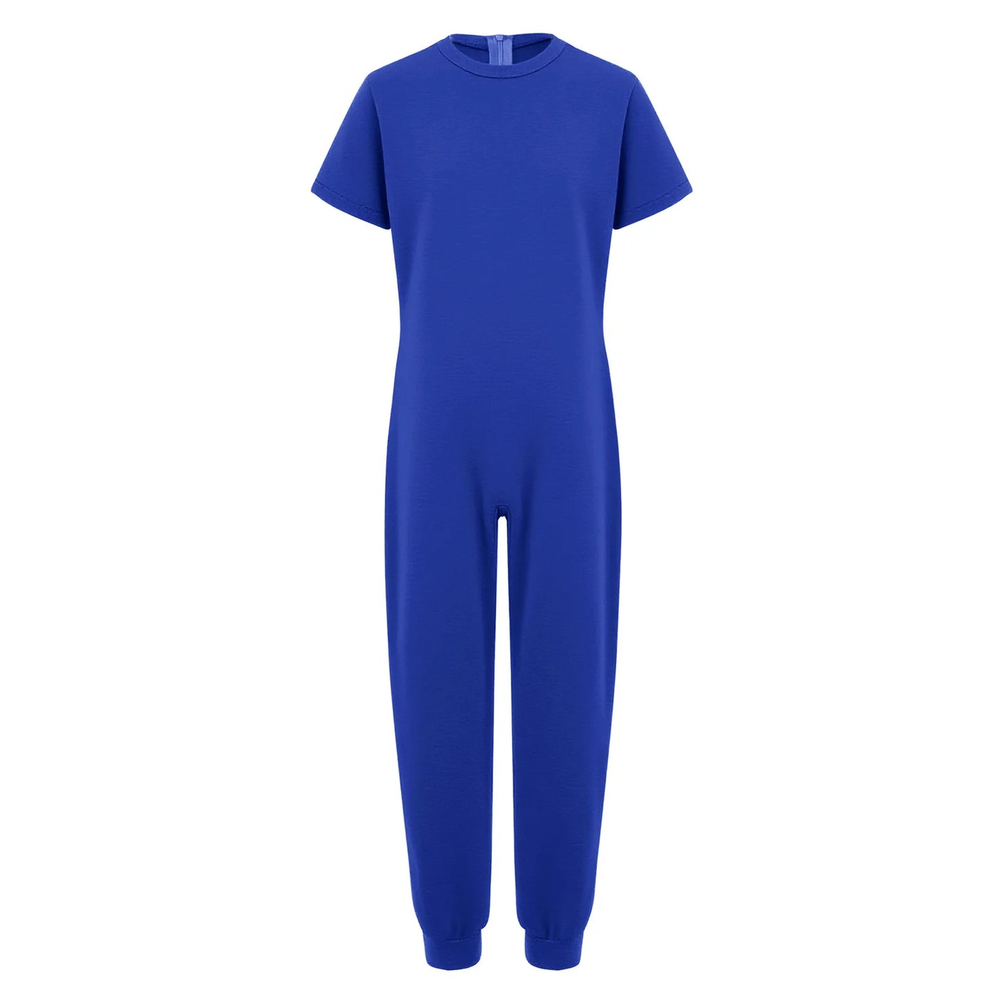 Kids Boys Girls Special Needs Adaptive Clothing Cotton Round Neck Short Sleeve Back Zipper Solid Color Full Body Jumpsuit Romper