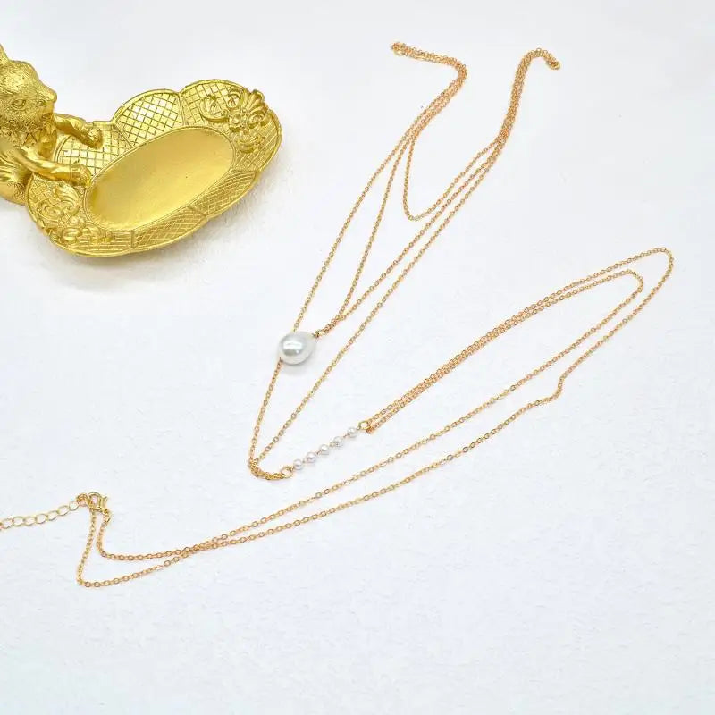 Simple Multilayer Pearl Back Drop Chain Necklace Women Fashion Metal Long Backless Body Chain Bride Wedding Jewelry Accessories