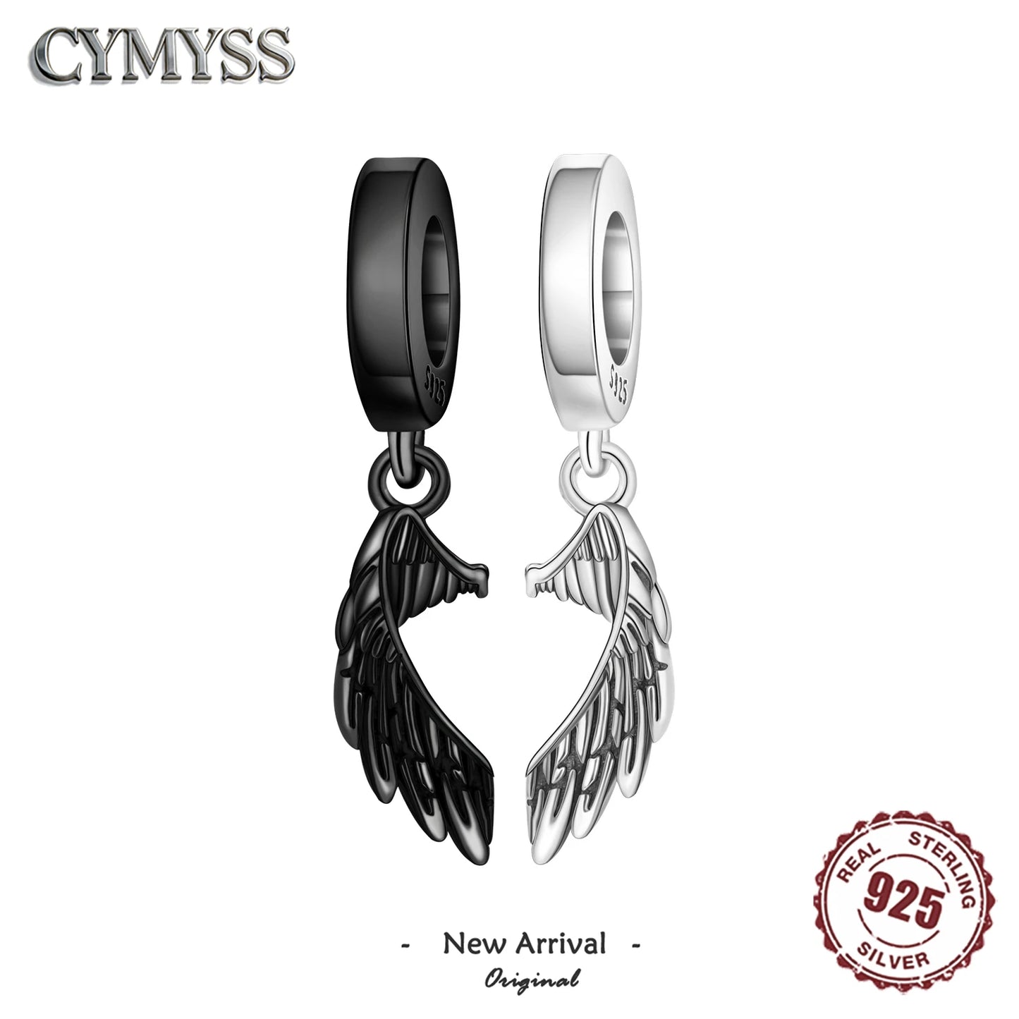 925 Sterling Silver Two-tone Symmetrical Angel Wing Pendant Necklace for Women Lucky Symbol Original Jewelry Party Couple Gift
