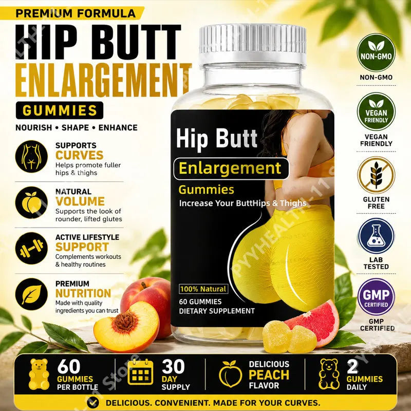 Hip Butt Enlargement Gummies for Buttocks Hips and Thighs Adults Glute Curve Support Gummies for Women Peach Flavor 60 Count
