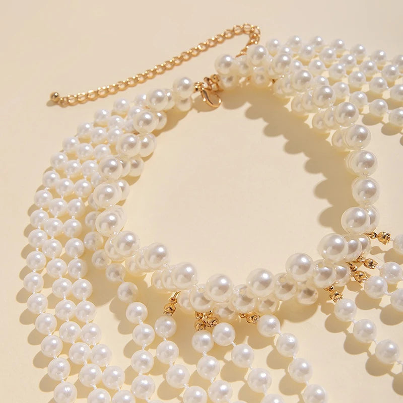 Sexy Hot Girl Body Chain Waist Chain Women's Fashion Show Imitation Pearl Shoulder Chain Bustier Chain Clothing Chain