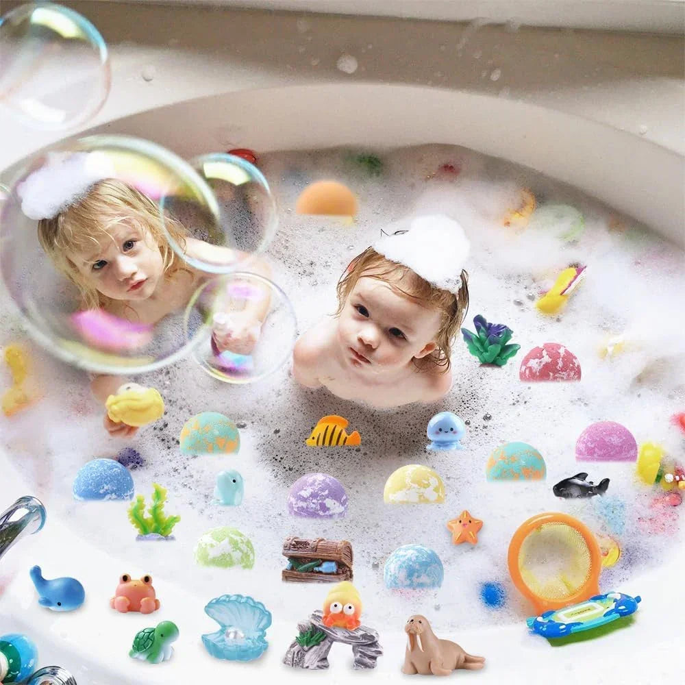 12PCS Bath Bombs Kids Bath Gift Ocean Bath Ball With Hidden Toys Sea Salt Flower Fruit Scented Bubble Ball Foot Bath Set