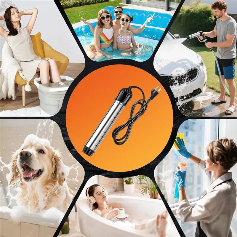 A21F-2000W Portable Water Heater For Buckets& Tubs, Immersion Heater With Intelligent Shut-Off, Us Plug For Rvs& Home