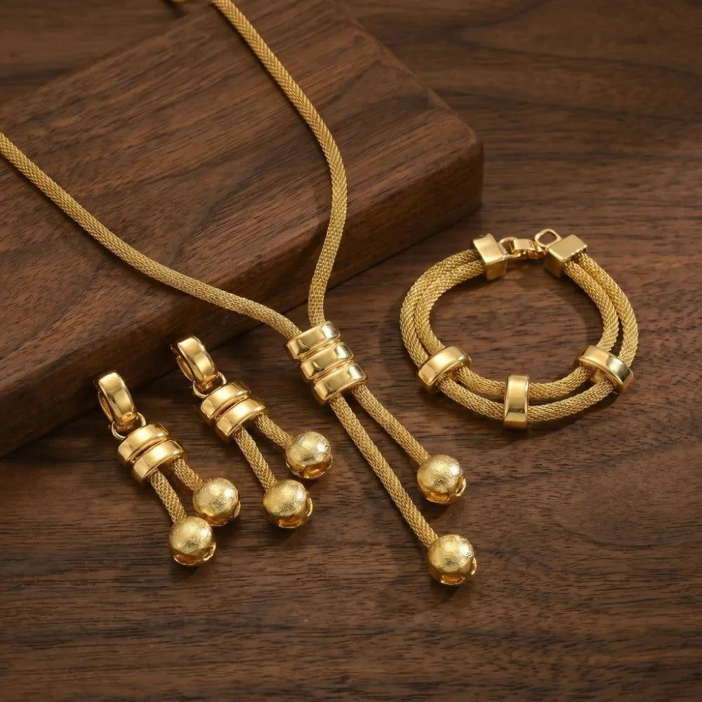Fashionable Jewelry Set High Quality Gold Tone Necklace Earrings Bracelet Minimalist Electroplated Geometric Tassel Earrings Set