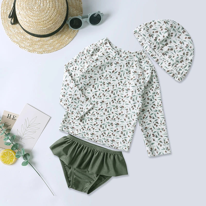 2026 Summer Kids Girls Swimwear Clothes Set Top+Bottom Shorts +Hat For Children's Bathing Swimming Suit Beach Teenage Outfits