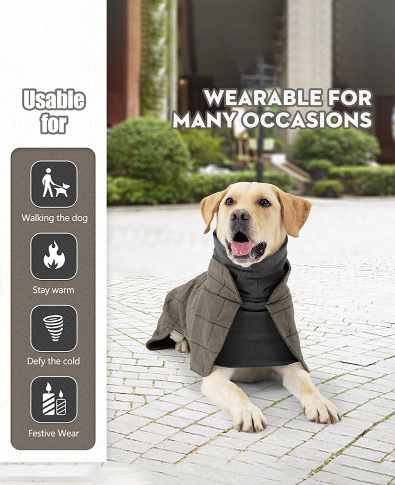 Thickened British Style Luxury Designer Dog Clothes High-neck Fashionable Plaid Dog Jacket with Leash Hook Large Dogs Dresses