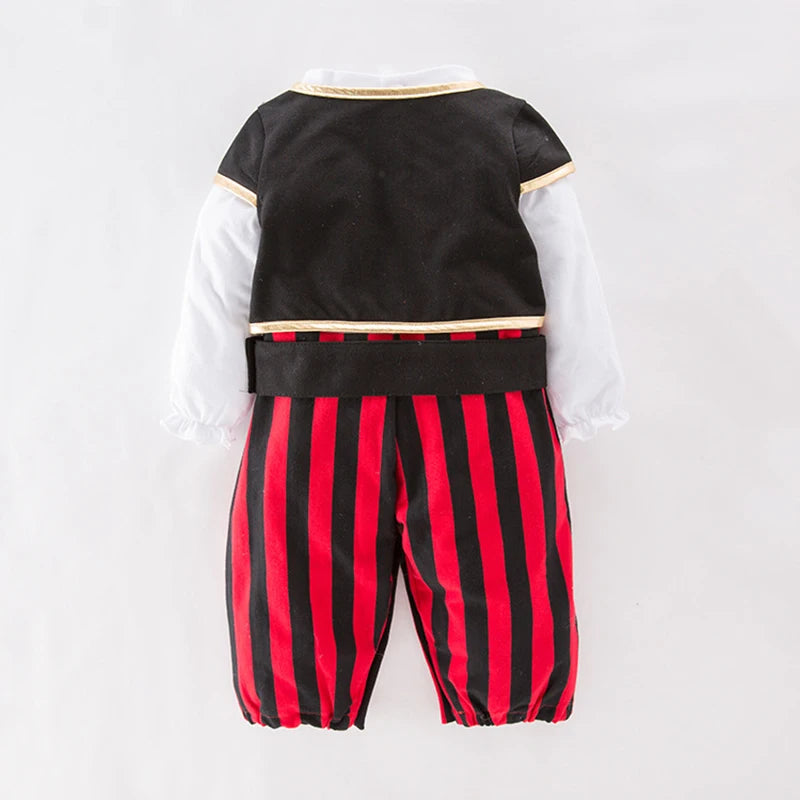 Baby Boys Girls Captain Pirate Costume Infant Toddler Romper Jumpsuit Umorden Halloween Purim Party Fancy Dress Red Stripe