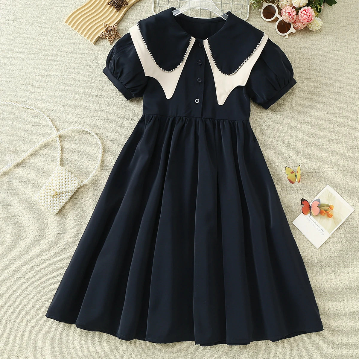Baby Kids School Uniform Dresses for Girls School Outfits Prom Bohemia Summer Short Sleeve Children Lolita Costumes 6 9 11 Years