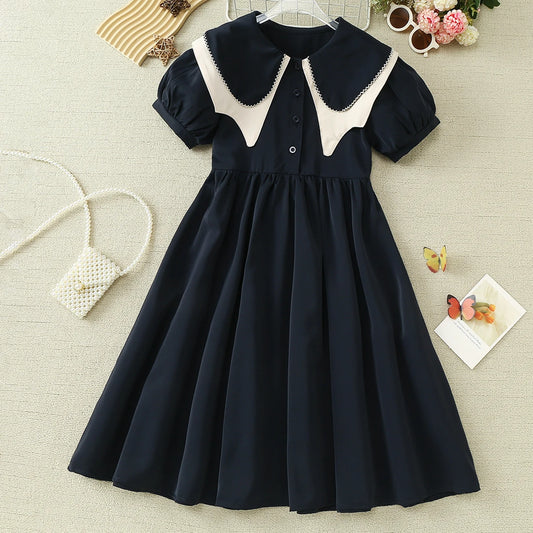 Baby Kids School Uniform Dresses for Girls School Outfits Prom Bohemia Summer Short Sleeve Children Lolita Costumes 6 9 11 Years