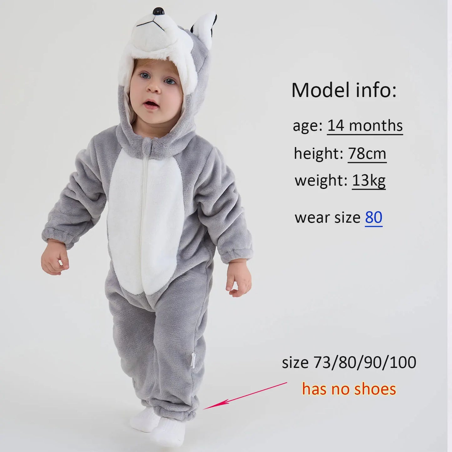 Umorden Animal Dog Husky Romper Costume Kigurumi Jumpsuit Onesies for Baby Boys Infant Toddler Flannel Halloween Fancy Dress