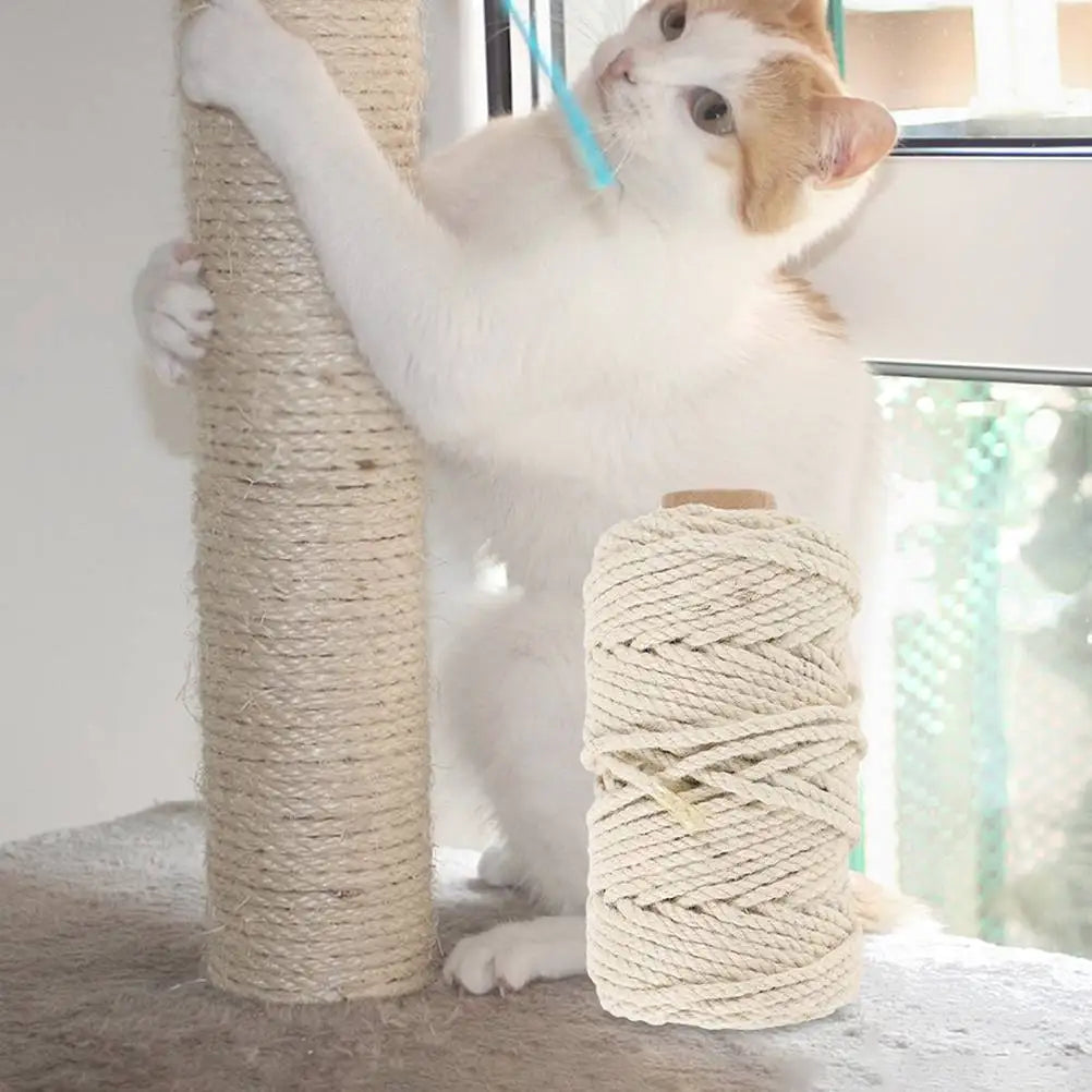 50m White Sisal Rope for Cat Scratching Post DIY Multi function Hemp Twine Sturdy Cuttable Wear resistant 5mm Cat Tree Accessory