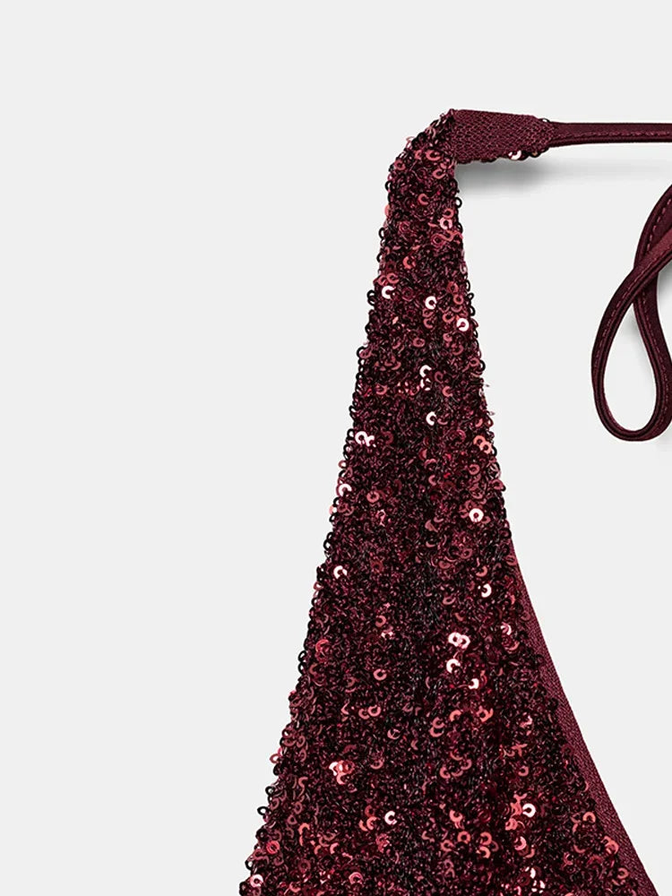 Sexy Lady Sequin Halter Maxi Dress Sleeveless O Neck Backless Party Long Robe 2026 Spring New Luxury Evening Dresses