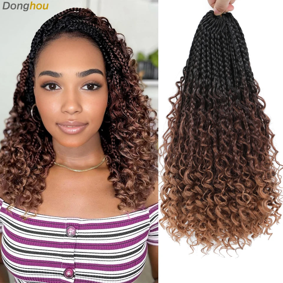14 18 24 Inch Boho Box Braids Crochet Braids Curly Ends 1B 30 27 #4 Bug 8 Colors Ombre Goddess Bohemian Box Braids Crochet Hair