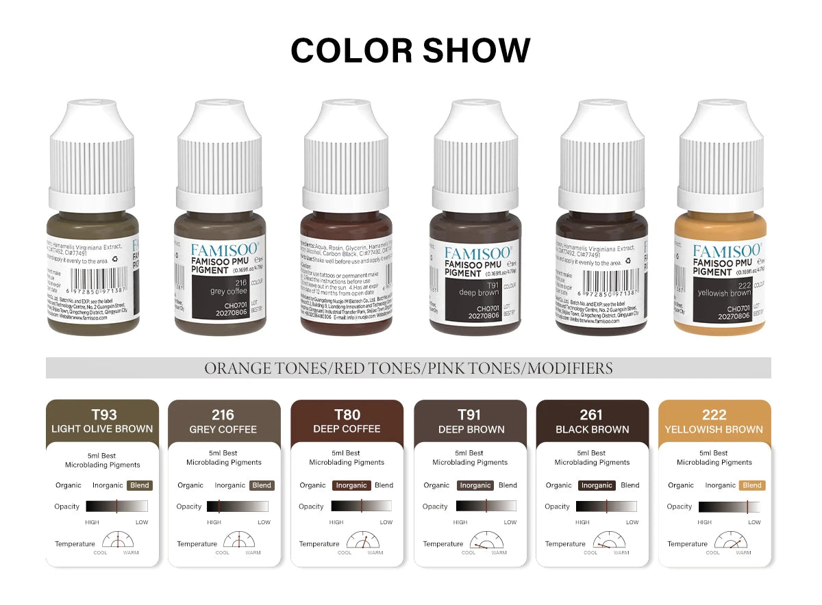 FAMISOO 15ml Permanent Makeup Pigment Microblading Paint Ink Body Art Eyebrows Eyeliner Tattoo Inks Makeup Supplies 0.5OZ