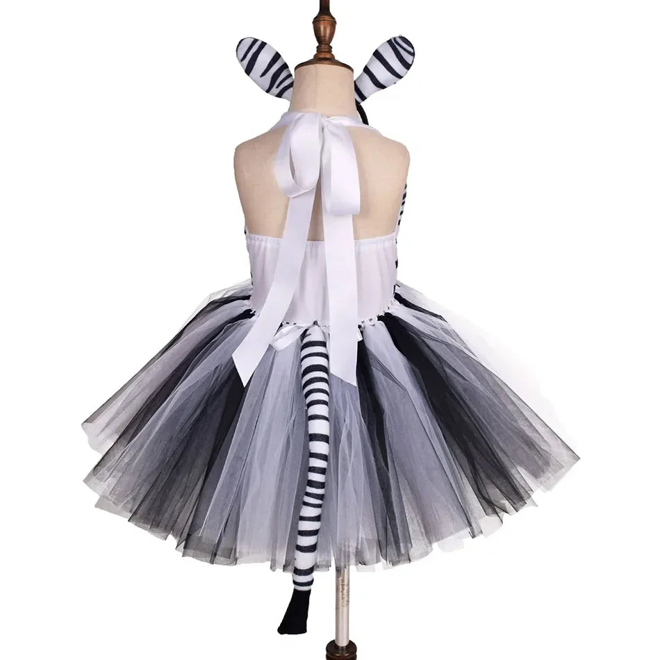 Halloween Animal Cosplay Costume for Children Forest Theme Cows Tiger Giraffe Leopard Zebra Tutu Dresses Performance Dance Sets