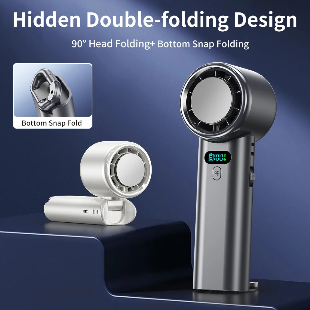 Ice Compress High-Speed Cooling Fan Handheld Fans USB Rechargeable Portable Mini Fan LED Digital Display, Travel, Camping