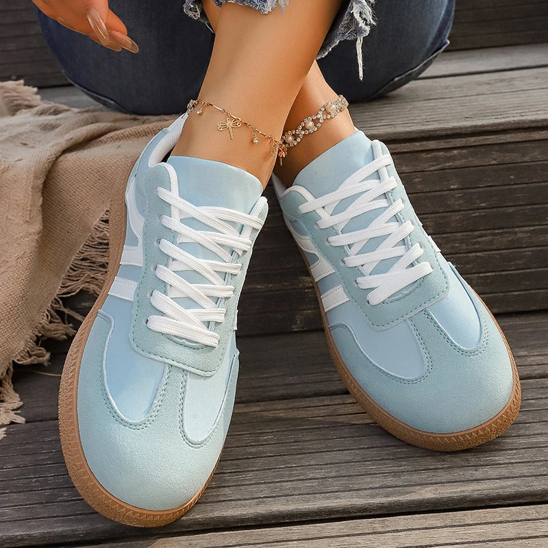 Light Blue Platform Sneakers Woman 2026 Spring Lace Up Thick Sole Casual Sport Shoes Women Light Comfort Non Slip Flat Shoes
