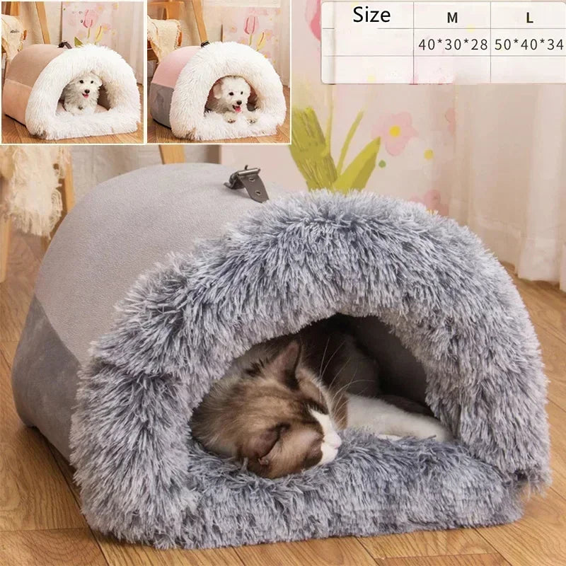 Winter New Long Plush Pet Cat Bed portable Cat Cushion Cat House Warm Cat Basket Cat Sleep Bag Cat Nest Kennel For Small Dog Cat