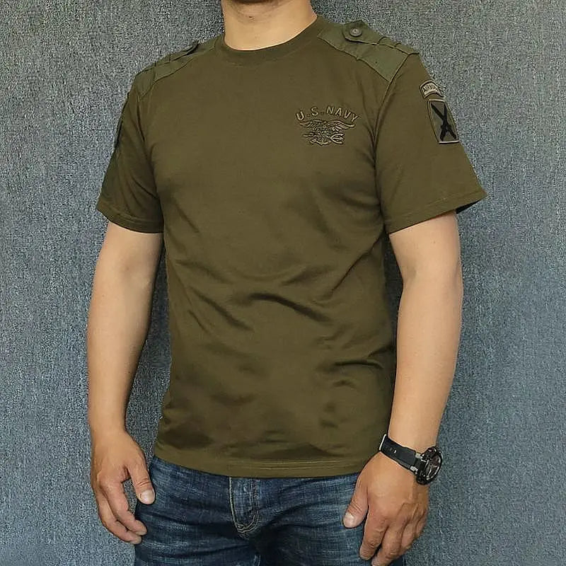 Tactical Camouflage Special Forces T-shirt Men Spring Breathable Wear Resistant Round Neck Top Pure Cotton Training Workwear