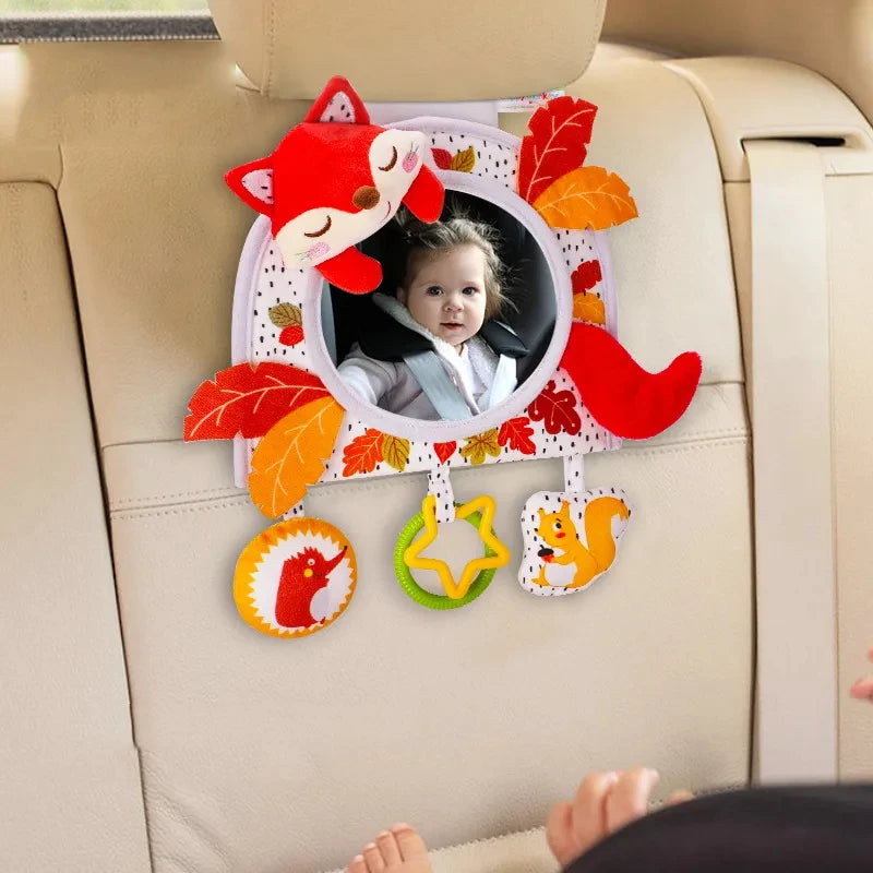 Baby Car Mirror Back Seat Rear View Mirror Cartoon Animal Plush Toys For Baby Rear Facing 6 12 Months Infant Travel Sensory Toys