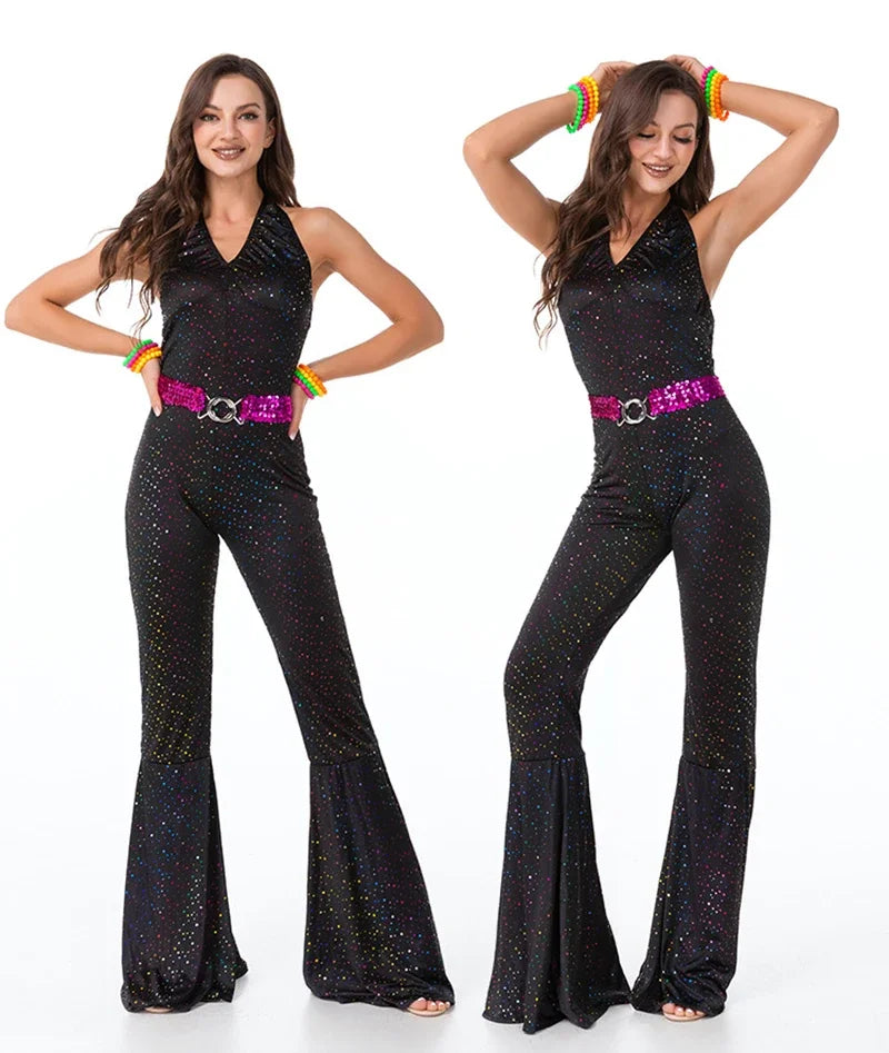 Halloween 70's Disco Couple CostumeCosplay Costumes Vintage 80's Hippies Costume Men Women Music Festival Party Outfits