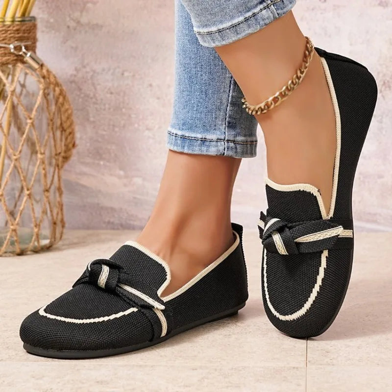 Women Flats 2025 New Knitted Breathable Flat Shoes Women Large Size Lightweight Loafers Anti-Slip Casual Flat Sneakers Women