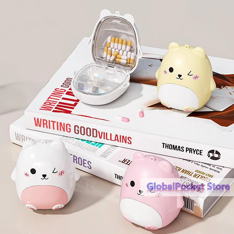 Cute Cartoon Small Bear Portable Double-layer Compartment Going Out Packed Separately Medicine Storage Plastic Pill Box Fashion