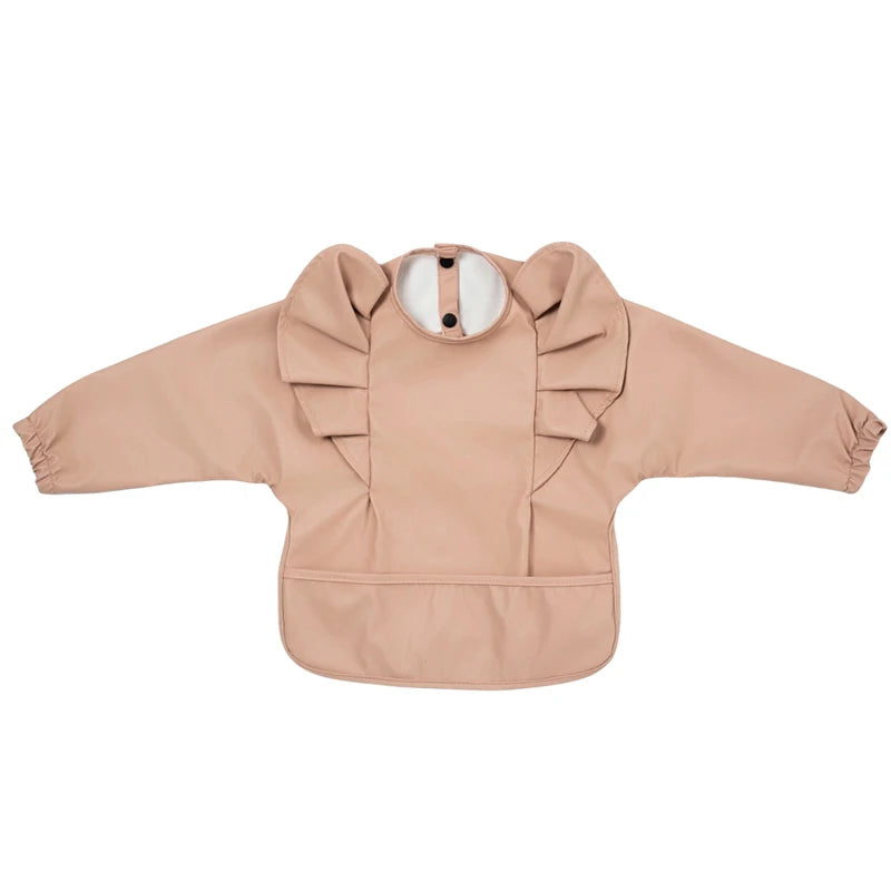 Solid Color Children's Feeding Bib Aprons Waterproof Baby Long-Sleeve Painting Smock with Pocket Easy Clean Bibs for Toddlers
