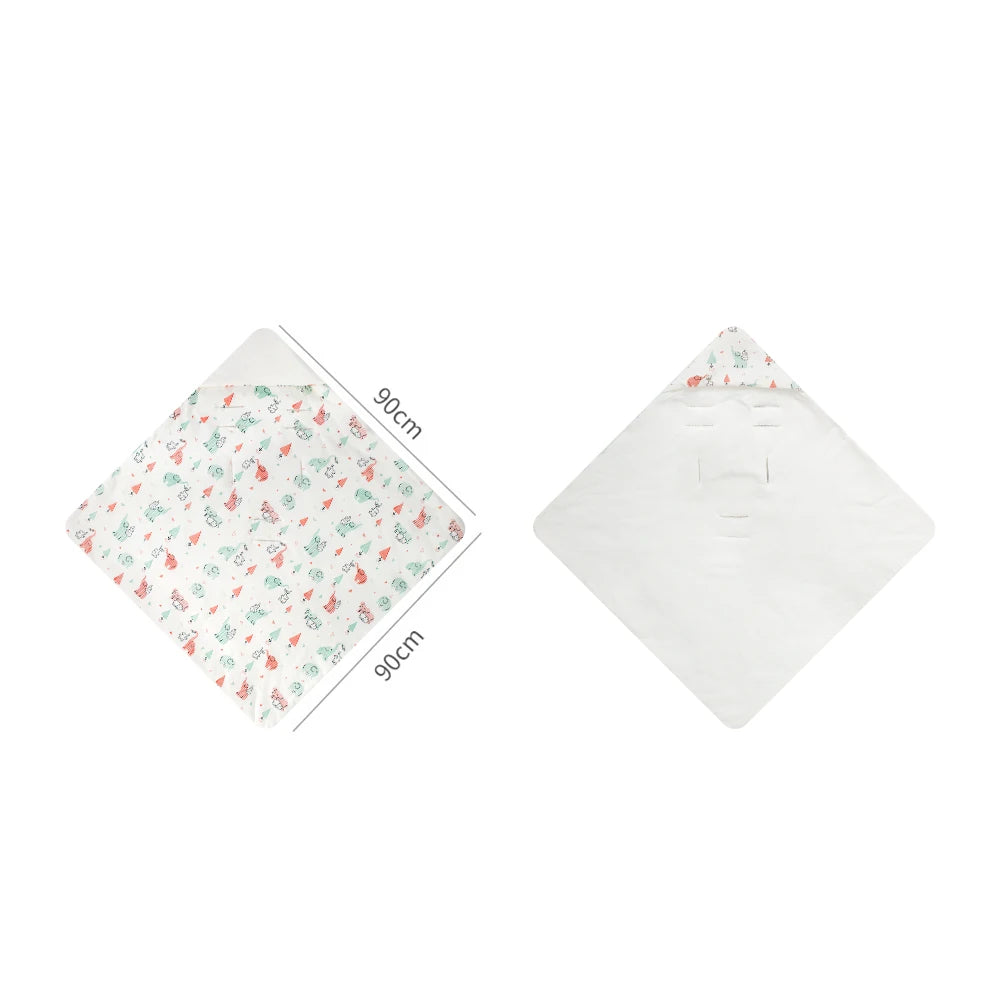 Newborn Basket Blanket 90*90Cm Autumn Windproof Warm Hooded Envelope In Baby Car Seat Cute Elephant Print For Girls