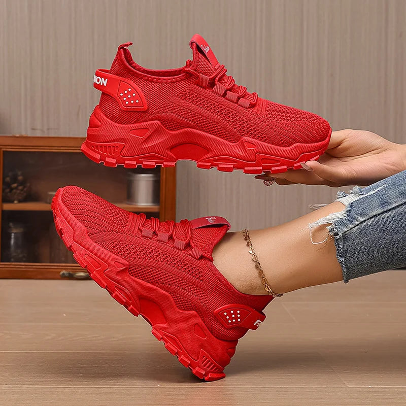 Women's Pink Casual Shoes Breathable Mesh Platform Sneakers Slip-on Flying Shoes Women Tennis Shoes Lightweight Female Shoes