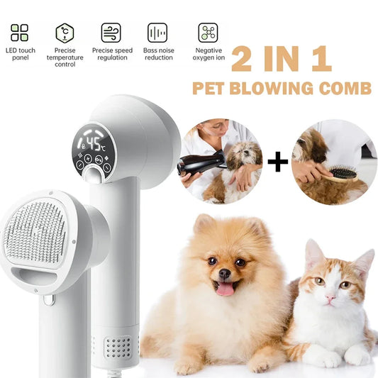 Pet Dog Hair Dryer 2-in-1 Cat Grooming Hairdressing Blow & Comb Low Noise Pet Cleaning Smart Pet Hair Dryer