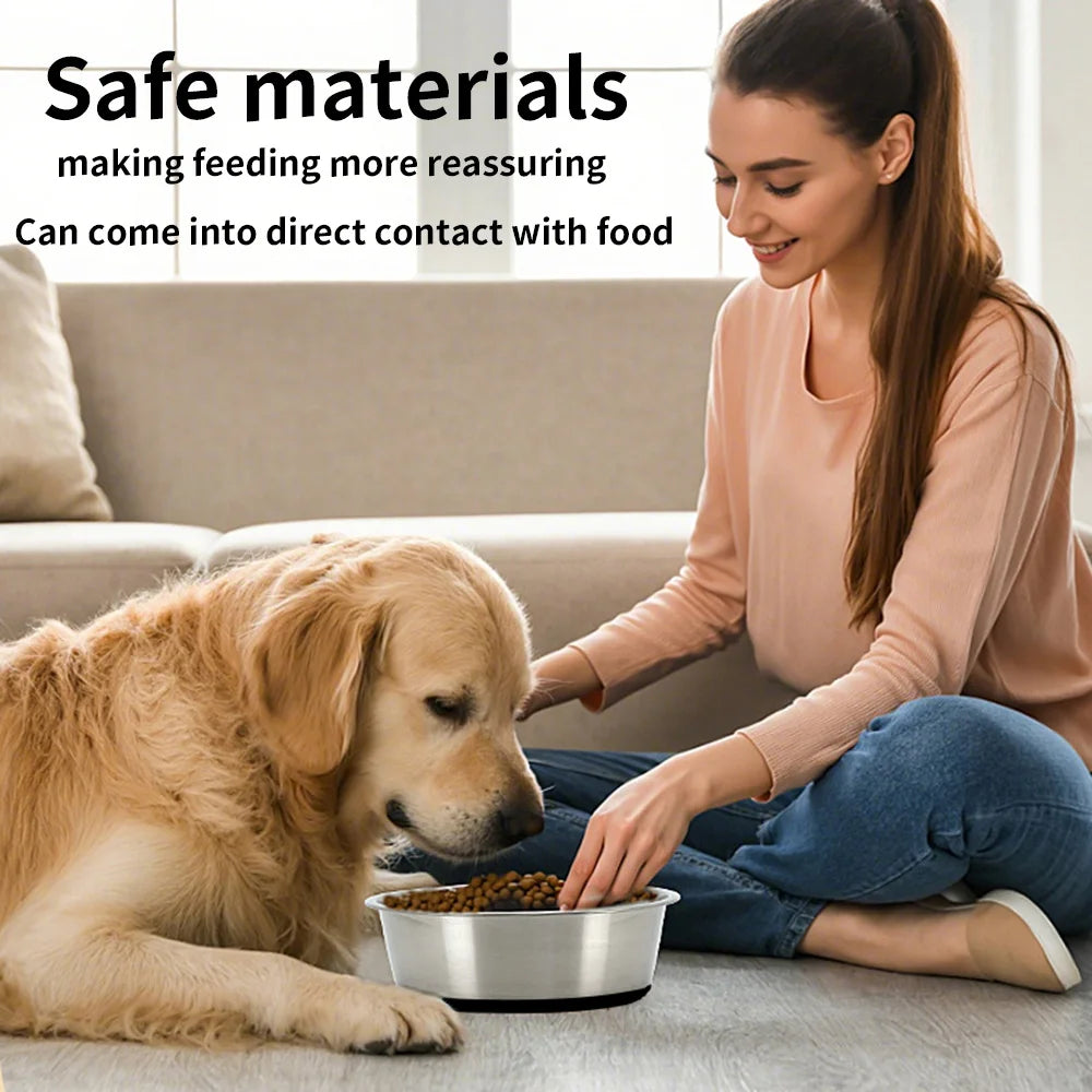 Stainless steel dog bowl, three sizes, with silicone anti slip bottom, durable dog bowl, suitable for small, medium and large
