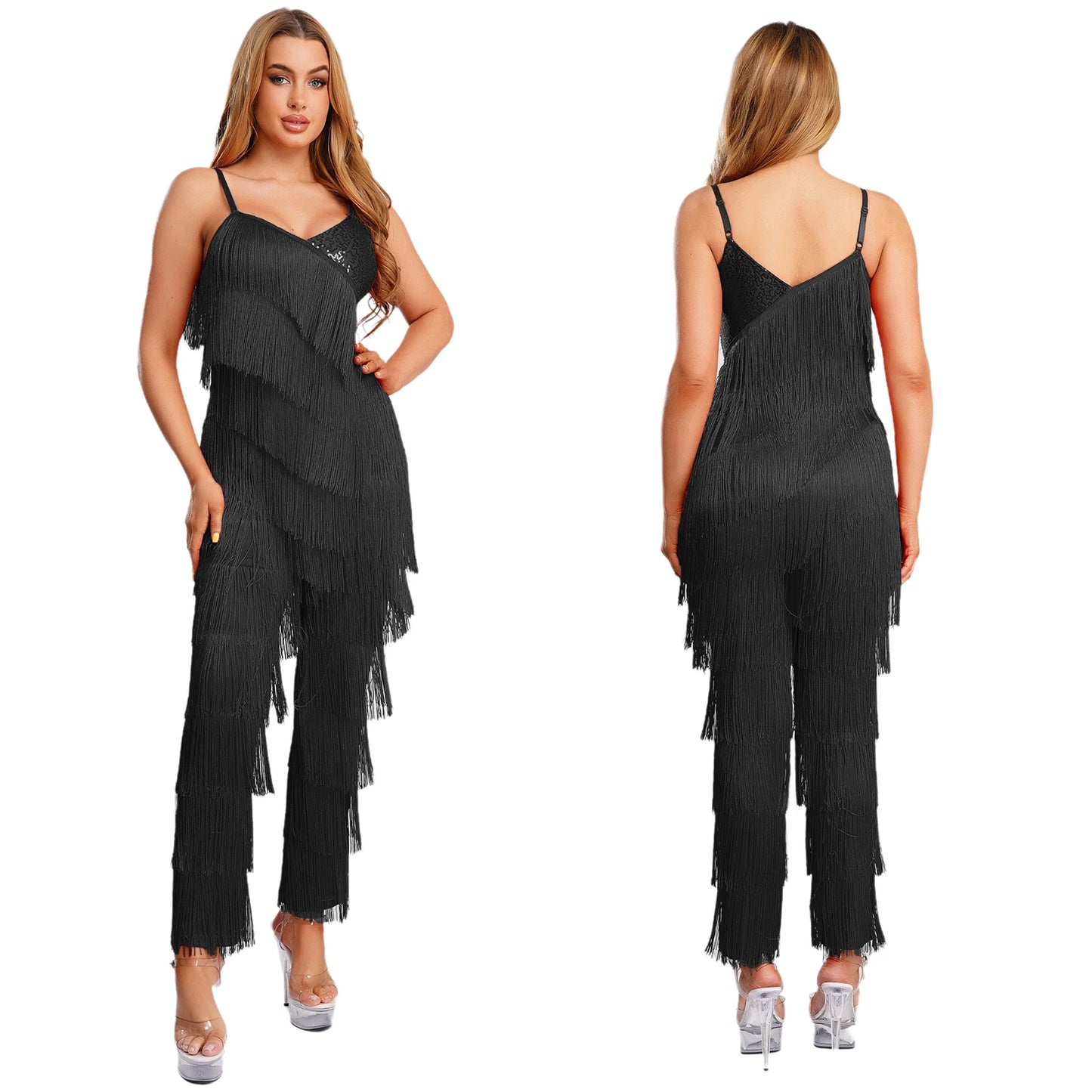 Halloween Hippie Costume womne Vintage 70s Disco Stage Performance Dancing Jumpsuit Singer Sequins Tassel Tango Cha-cha Costumes