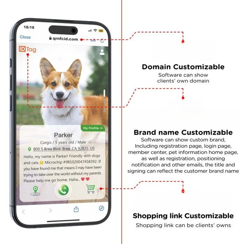 QR Code Dog Tag Multi-Language Smart ID Pendant Metal Key Ring Pet Badge Cat Collar Accessories Plaque for Pets Personalized